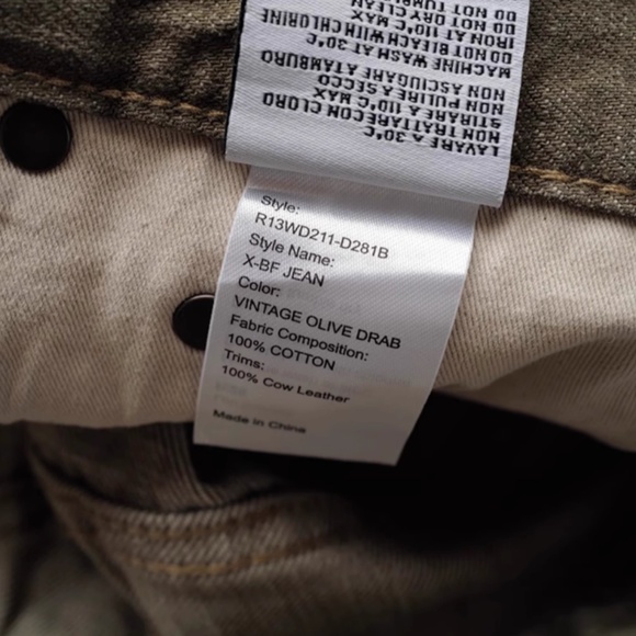 NWT R13 Distressed X-Boyfriend Ankle Jeans - Vintage Olive Drab Military - Picture 14 of 14